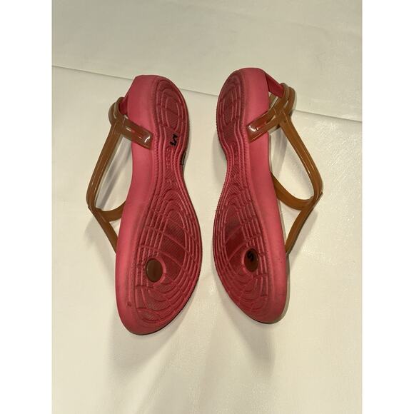 Crocs Isabella Sandals Pink/Orange Jelly T Strap Strappy Slip On Flats Women 6 - Picture 3 of 8